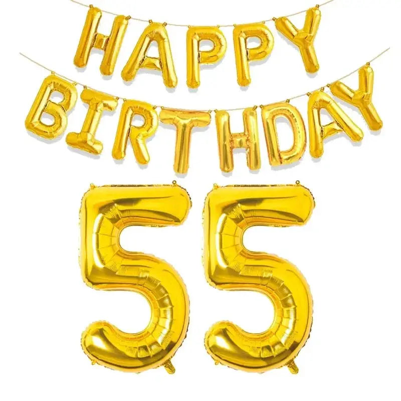 15 Piece Gold Happy Birthday Foil Balloons Set With Numeric Cutouts For Milestone Ages 10 To 60 Kids And Adults