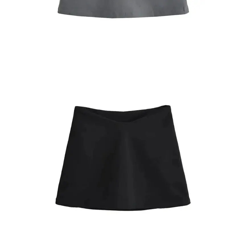 Women's black A-line mini skirt, casual solid fabric