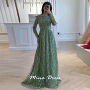 Mina Luxurious Beaded Sequin Dress Long Sleeve Round Neck Formal