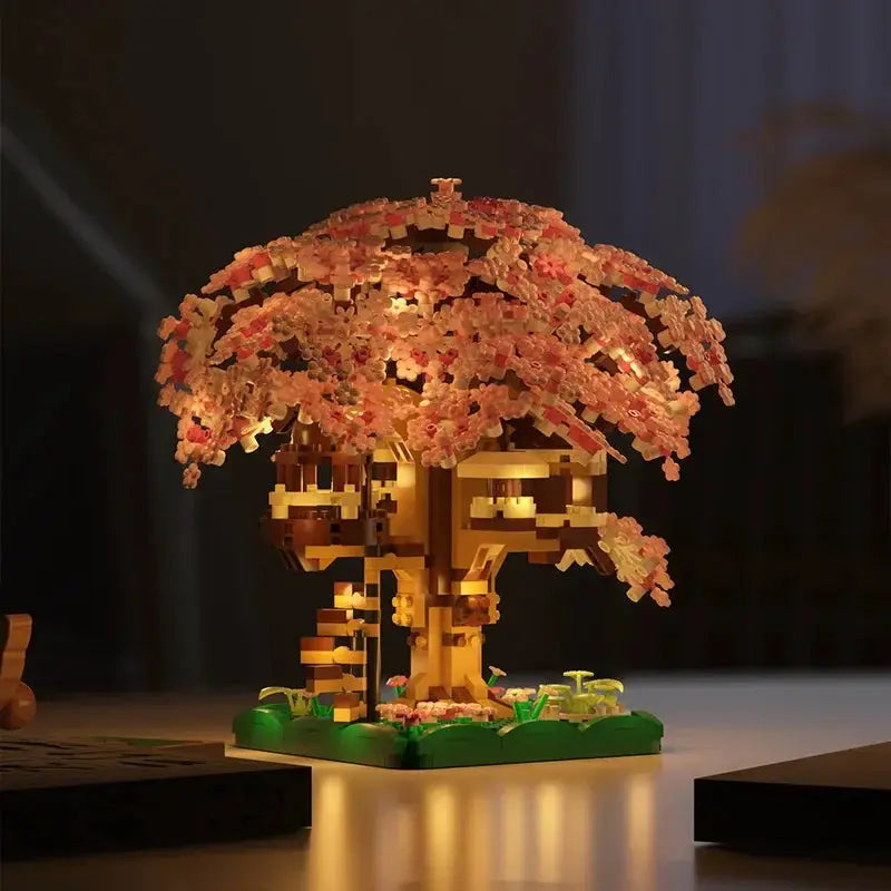 Pink Cherry Tree House Micro Particle Building Blocks Set For Kids Ages 6 And Up Difficult Assembly Classic Model