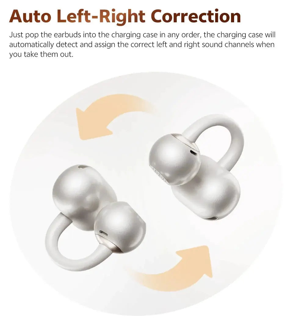 QCY Crossky C50 open-ear wireless earbuds, metallic silver with open-ear loops