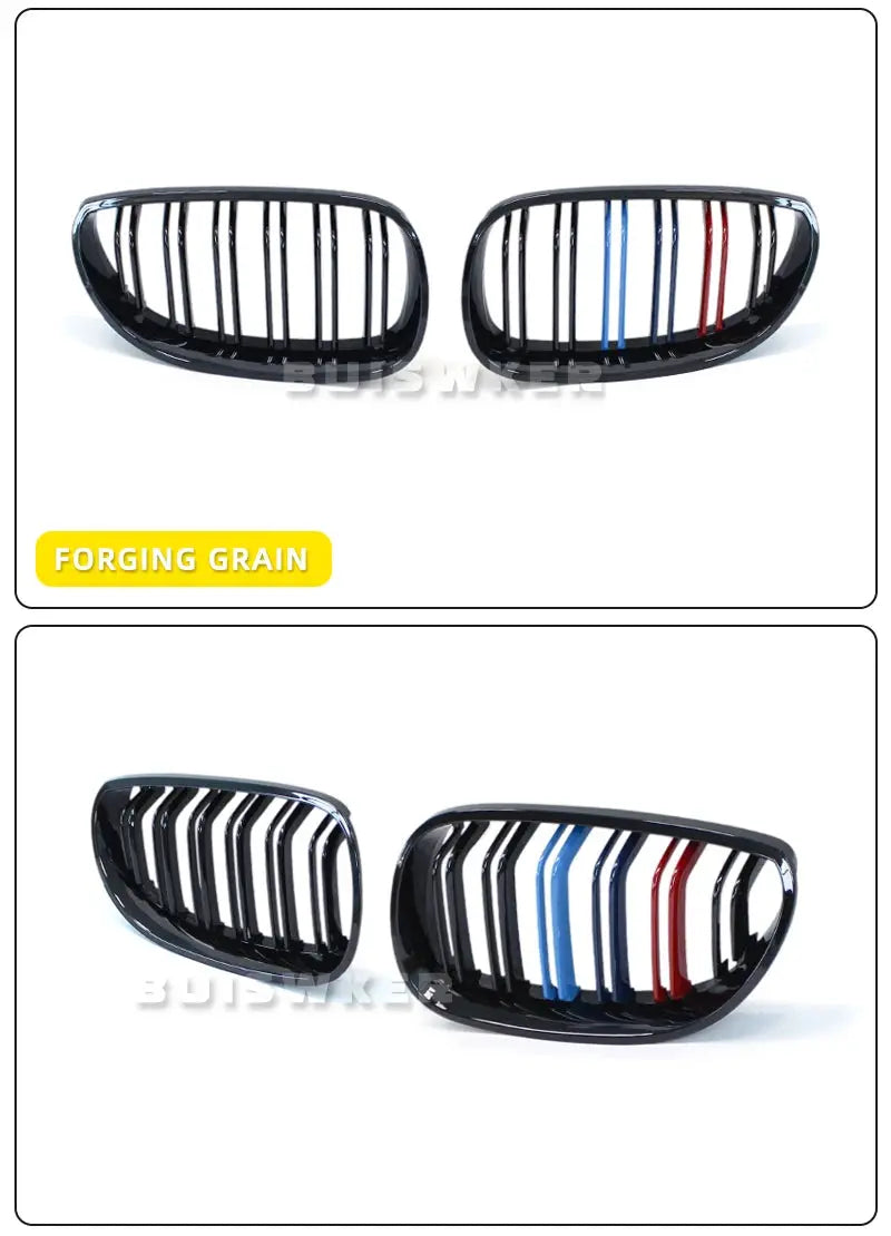 Pair of gloss black BMW E60/E61 kidney grilles with double slat design
