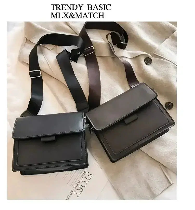 Women PU Leather Crossbody Bags set of 2, black with flap, adjustable shoulder straps