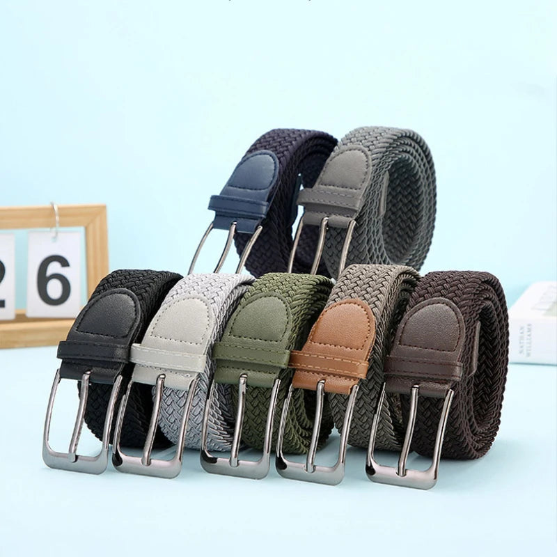 Plus Size Elastic Woven Belt For Men And Women Stretch Canvas Belt With Pin Buckle 130 140 150cm