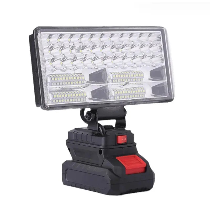 HOMEFISH Makita 18V LED work light with battery pack base, black body and red power switch