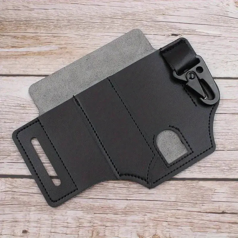 Tactical tool belt holster in black PU leather with metal clip by Simples Market