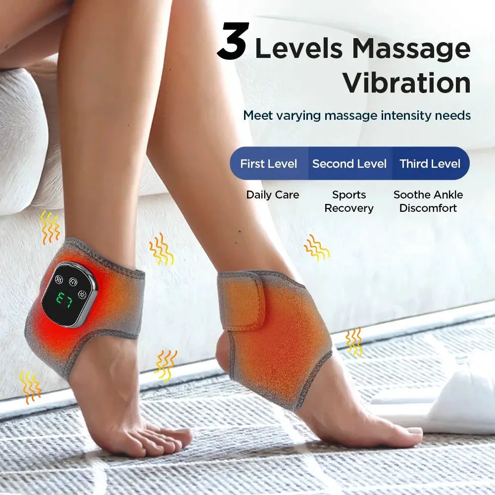 Electric foot massager wraps by Simples Market; LED display, grey breathable straps, orange heat pads - 2 pcs