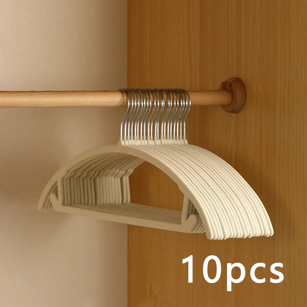 Velvet hangers set, 10 pcs beige/white by Simples Market for closet organization; non-slip and shoulder-friendly