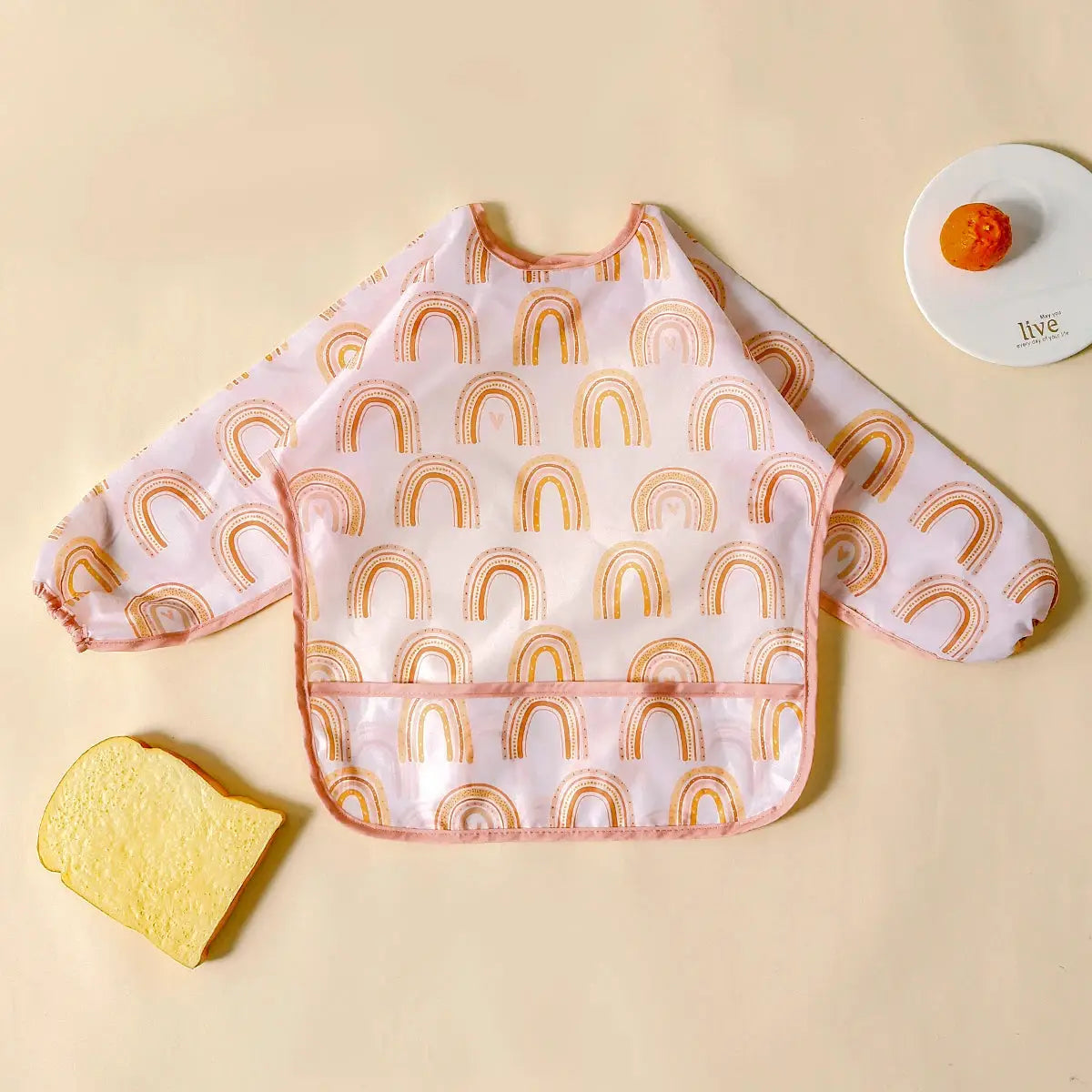 Elinfant Long Sleeve Waterproof Feeding Bibs For 1-3 Years Washable Burp Cloth Coverall Bibs Easy Clean