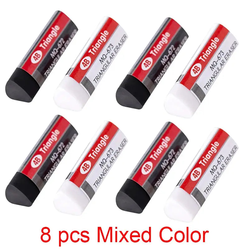 Triangle erasers, 8 pcs mixed color in black and white