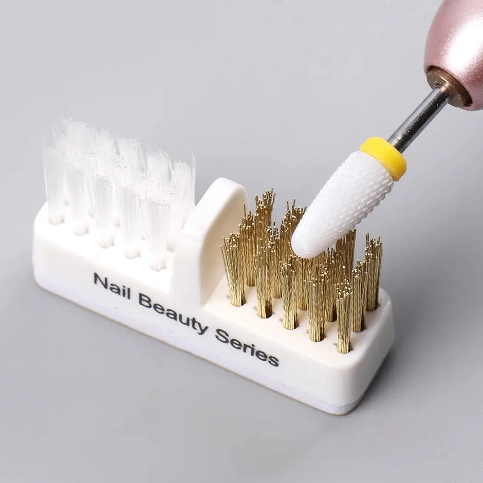 Electric Nail Grinding Head Cleaning Brush With Dual Copper Wire And Fiber Cleaning Heads