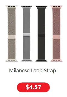 Milanese Loop Straps for Apple Watch, 4-pack in gold, silver, black, rose gold
