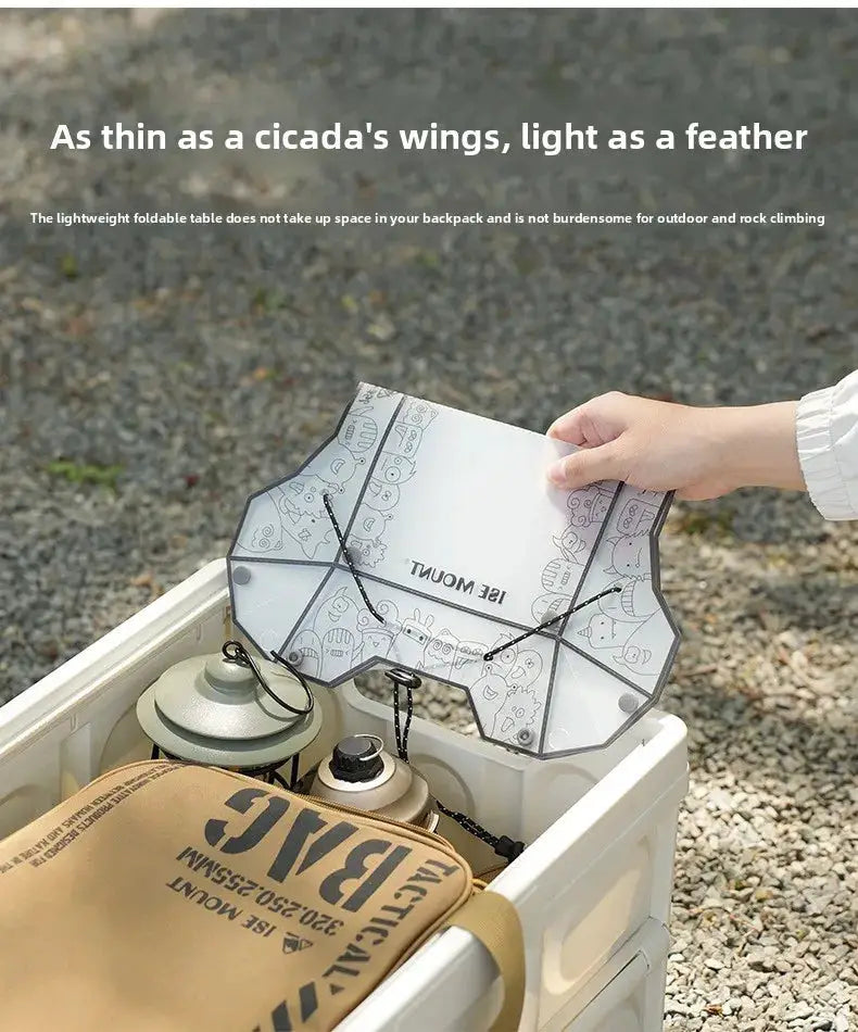 TINSOL Ultralight folding mini table and tray, PP camping gear, translucent with black cord handles