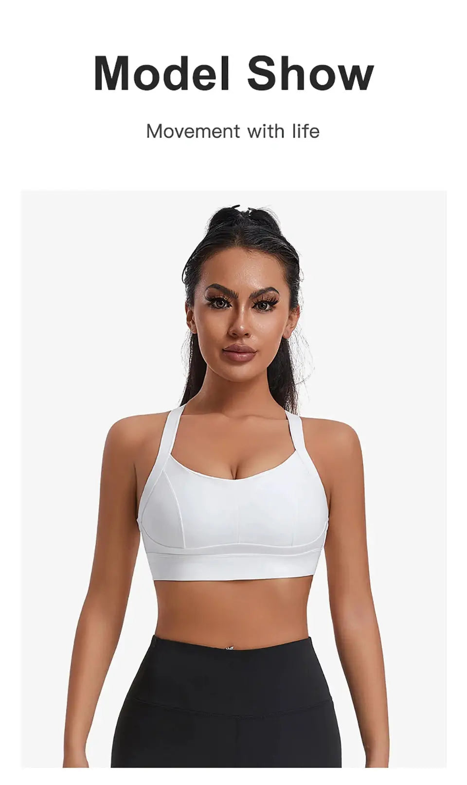 Women's white high-impact padded sports bra with criss-cross back for workouts