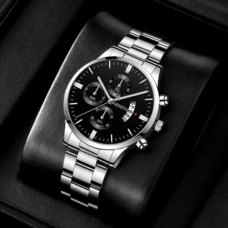 Prestige Fashion Mens Watch Luxury Calendar Quartz Wristwatch With Stainless Steel Case And Durable Band