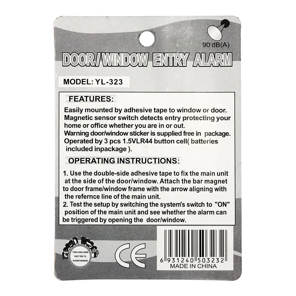 Simples Market door/window entry alarm packaging, 90dB wireless security sensor, model YL-323