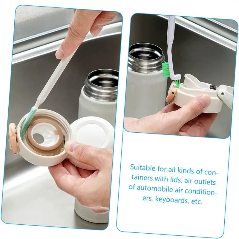 Cleaning brush set, 5/9 pcs, for bottles, lids and crevices with beige handles and green bristles