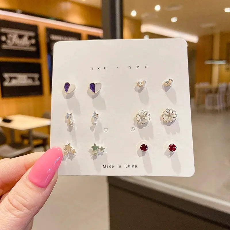 New S925 Silver Needle Stud Earrings Set For Women Girls Simple Cute Exquisite Mini Jewelry Gift Wholesale Direct Sales