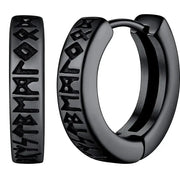 Stainless Steel Norwegian Viking Rune Hoop Earrings For Men Women Unisex Religious 12mm Huggie Ear Jewelry