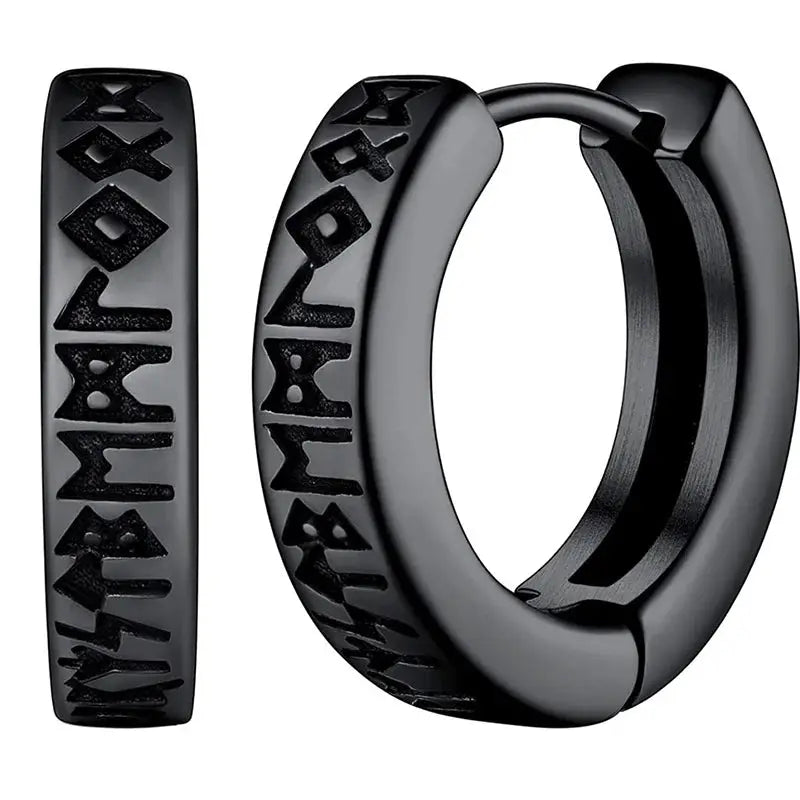 Stainless Steel Norwegian Viking Rune Hoop Earrings For Men Women Unisex Religious 12mm Huggie Ear Jewelry