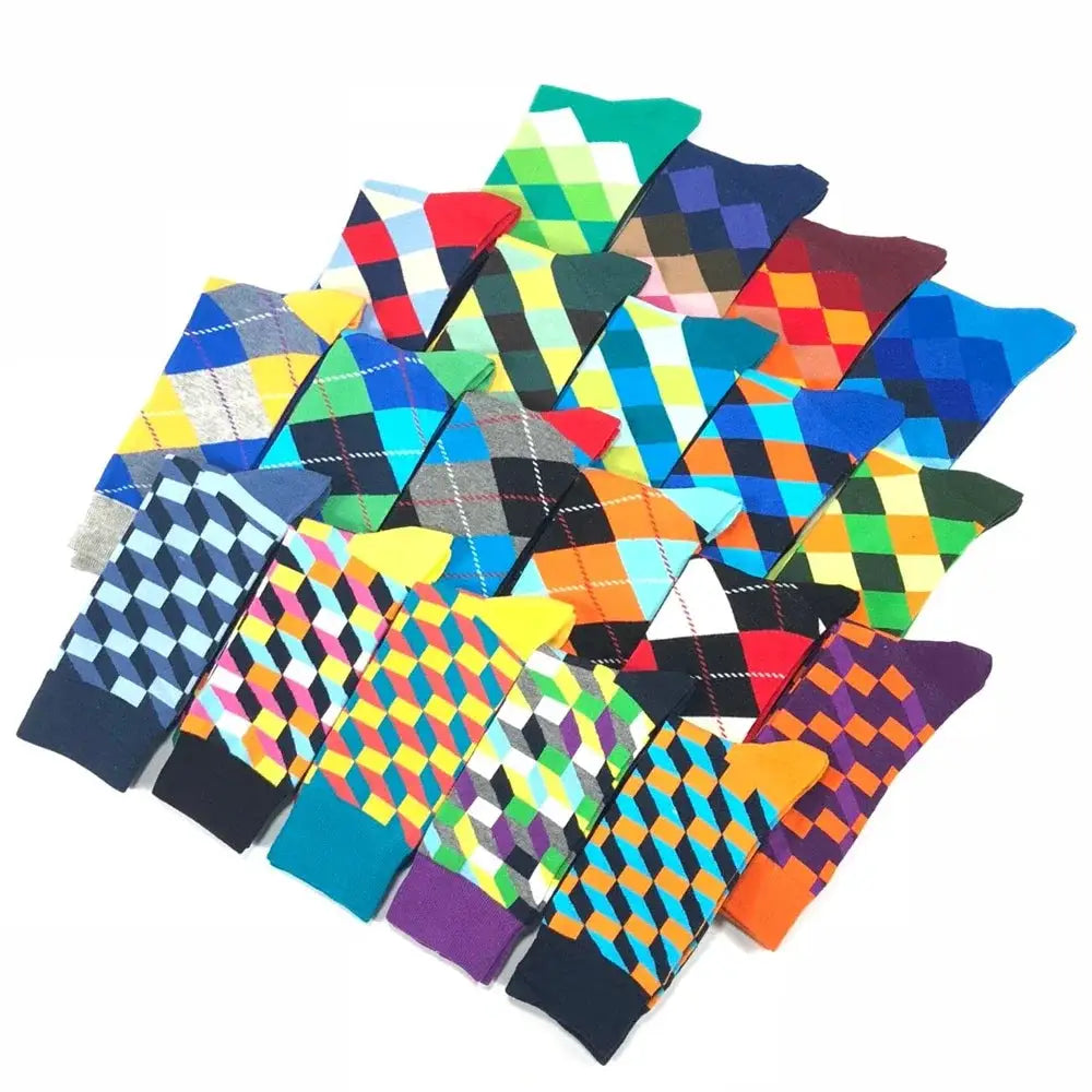 5 Pack Novelty Men's Cotton Crew Socks With Colorful Pattern Funny Happy Fashion Dress Socks