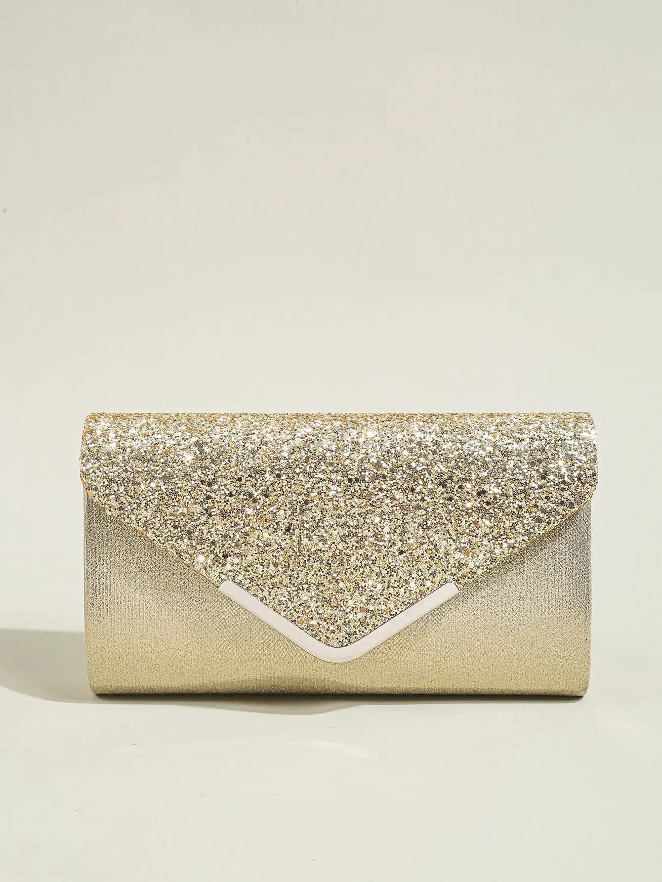 Sequin envelope clutch handbag in gold glitter finish by Simples Market, party bag