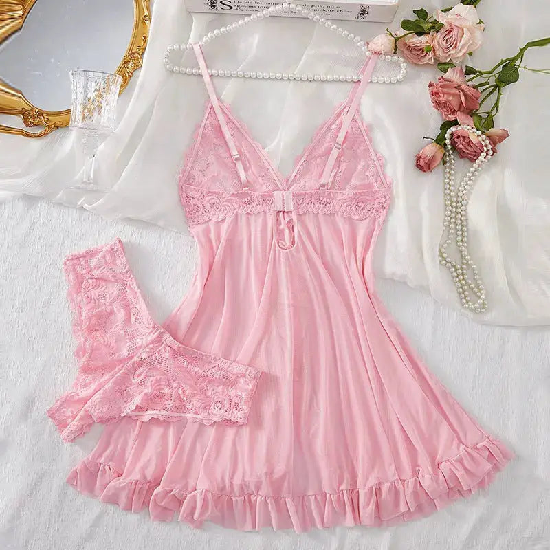 DreamLace 2 Piece Lace Nightgown Set With V Neck Bra And Panty Transparent Split Design For Summer Comfort