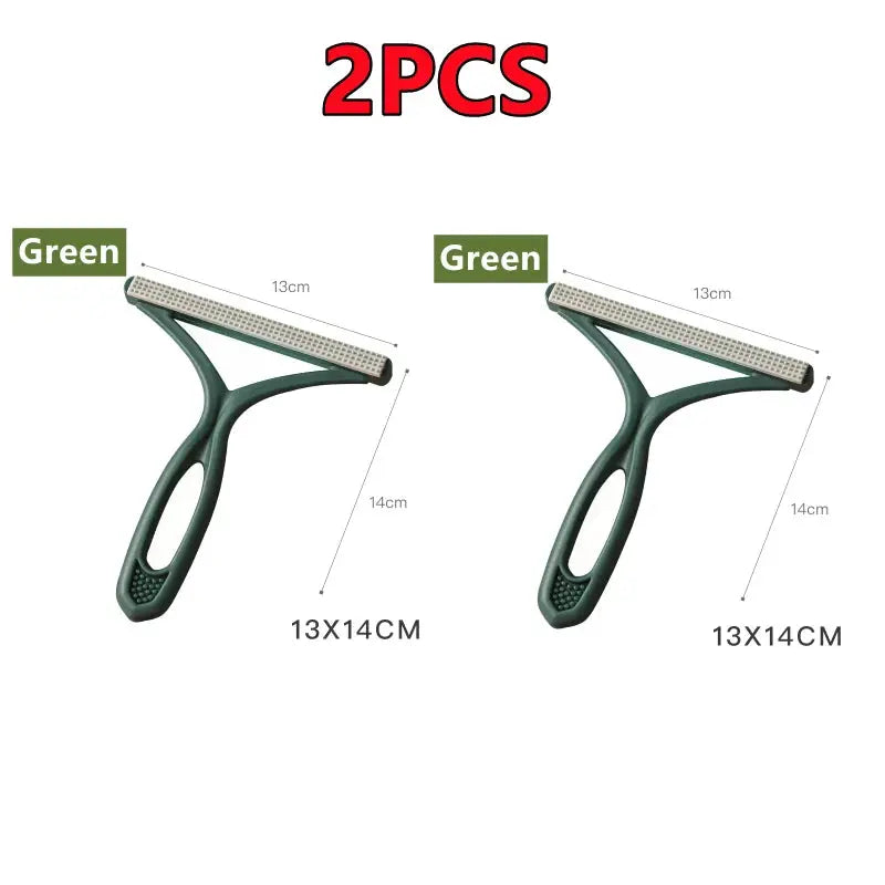 2-pack silicone double-sided pet hair remover in green, each 13×14 cm.