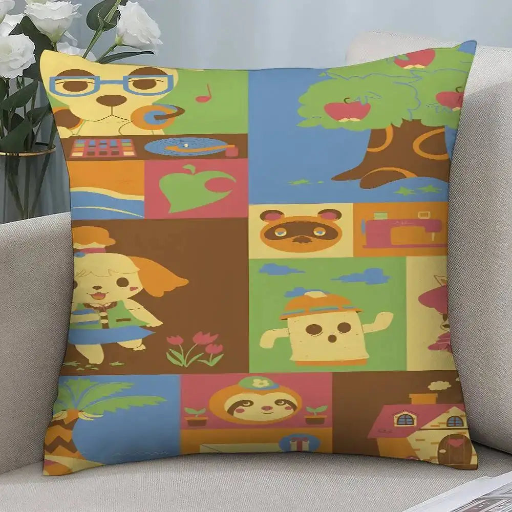 Simples Market pillow cover, Game Cute A-Animal C-Crossing, square plush with double-sided multicolor animal patchwork.