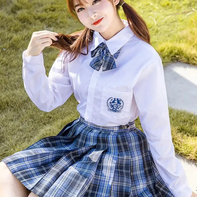 ZOKI blue plaid pleated high-waist A-line mini skirt
