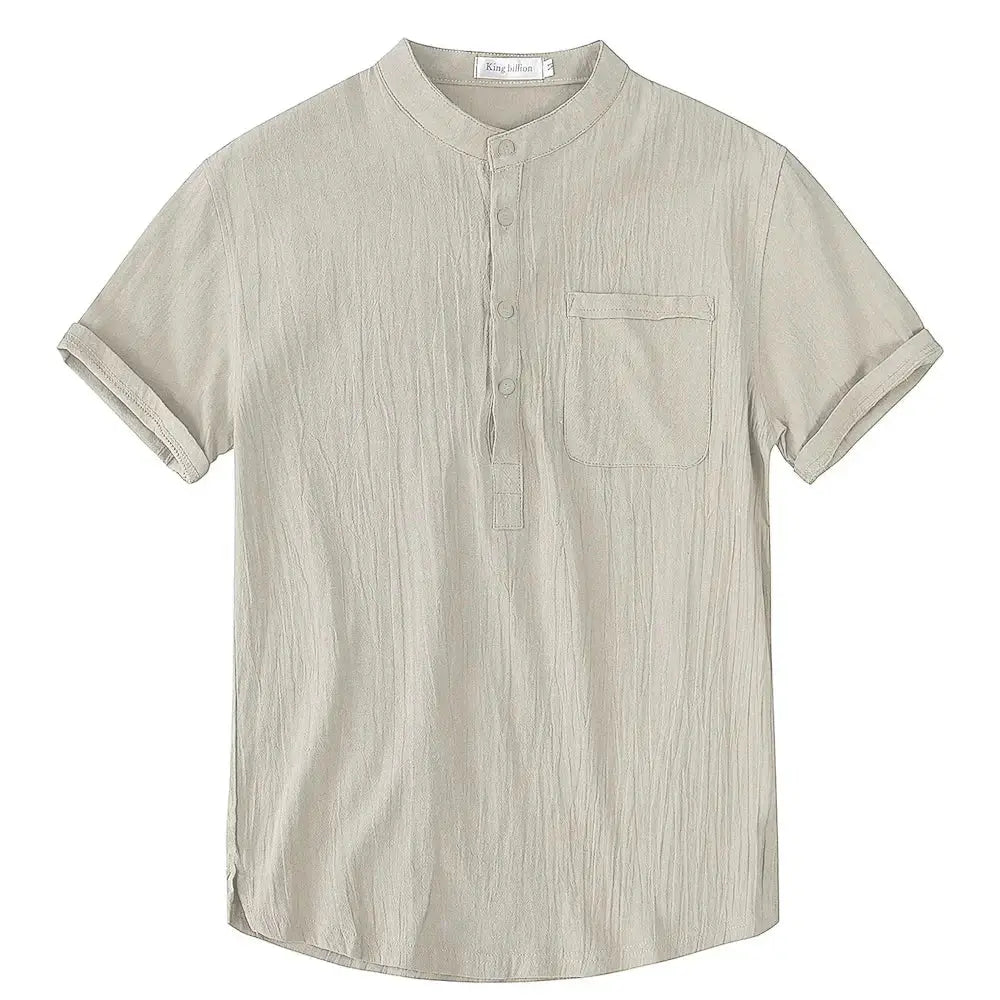 Men's Short Sleeve T Shirt Cotton Linen Blend Breathable Casual Solid Color Summer Shirt