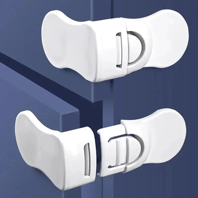 Baby safety cabinet locks, anti-pinch buckle latches in white, two-pack