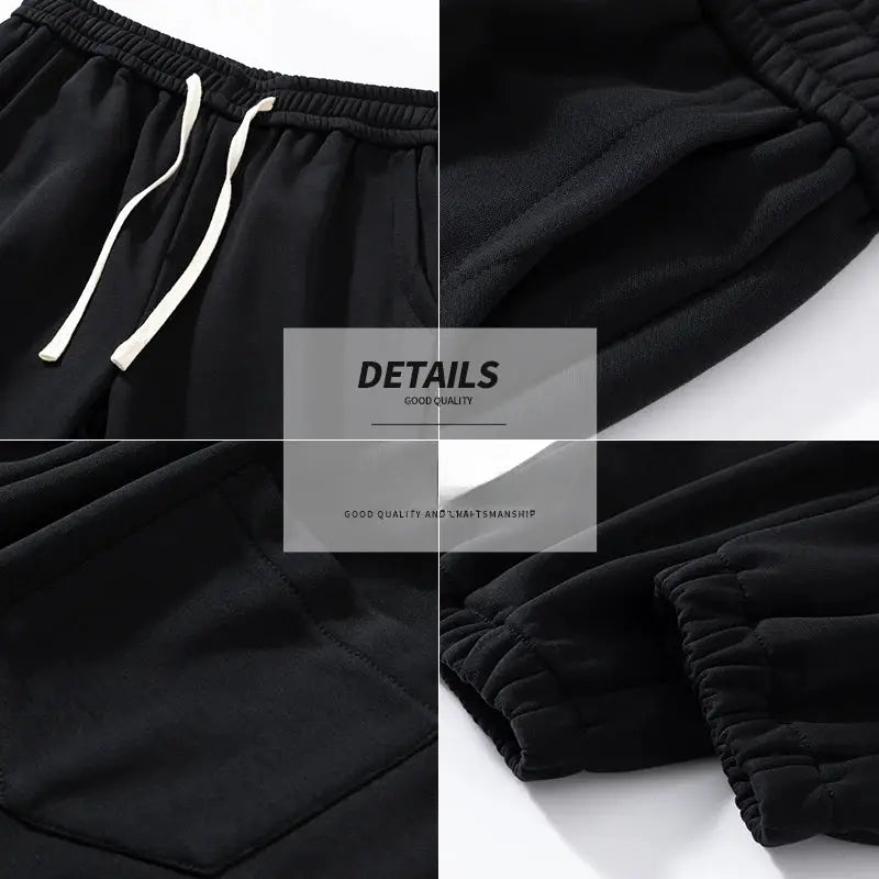Men's black jogger sweatpants with drawstring waist, side pockets and cuffed ankles