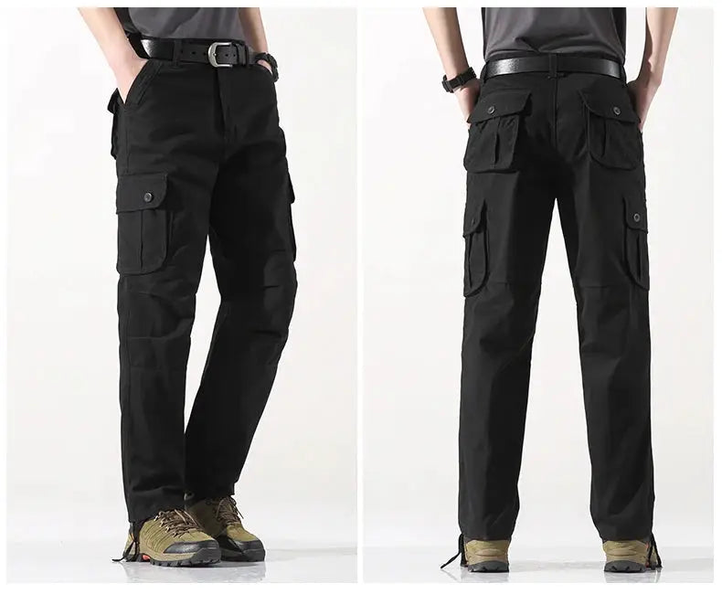 Tactical cargo pants for men, black cotton outdoor work trousers with cargo pockets, big size, Simples Market