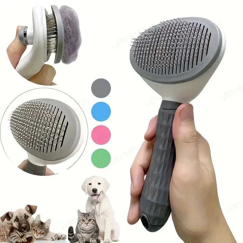 One Click Pet Hair Removal Comb for Dogs and Cats Automatic Slicker Brush for Effortless Grooming