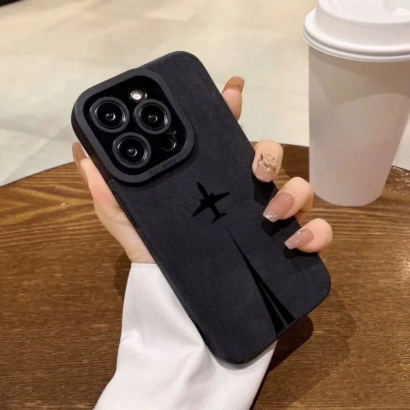 Simples Market luxury matte leather silicone iPhone case in black with lens protection