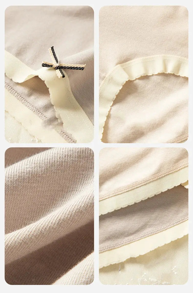 7Pcs women's beige cotton panties set with cute bow, breathable low-waist briefs
