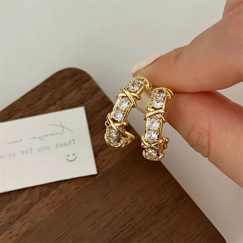 Women Stud Earrings Cubic Zirconia Cross Geometric Design Korean Fashion Jewelry Gift Wholesale