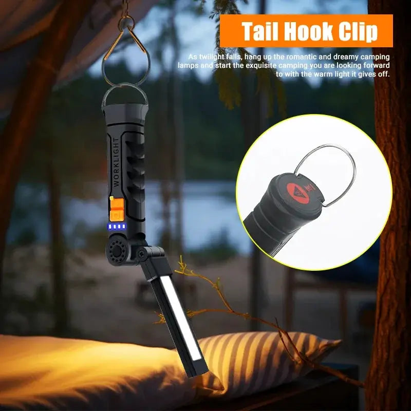 LuminaForge USB Rechargeable COB LED Flashlight Work Light with Magnetic Hook and 360 Degree Rotation