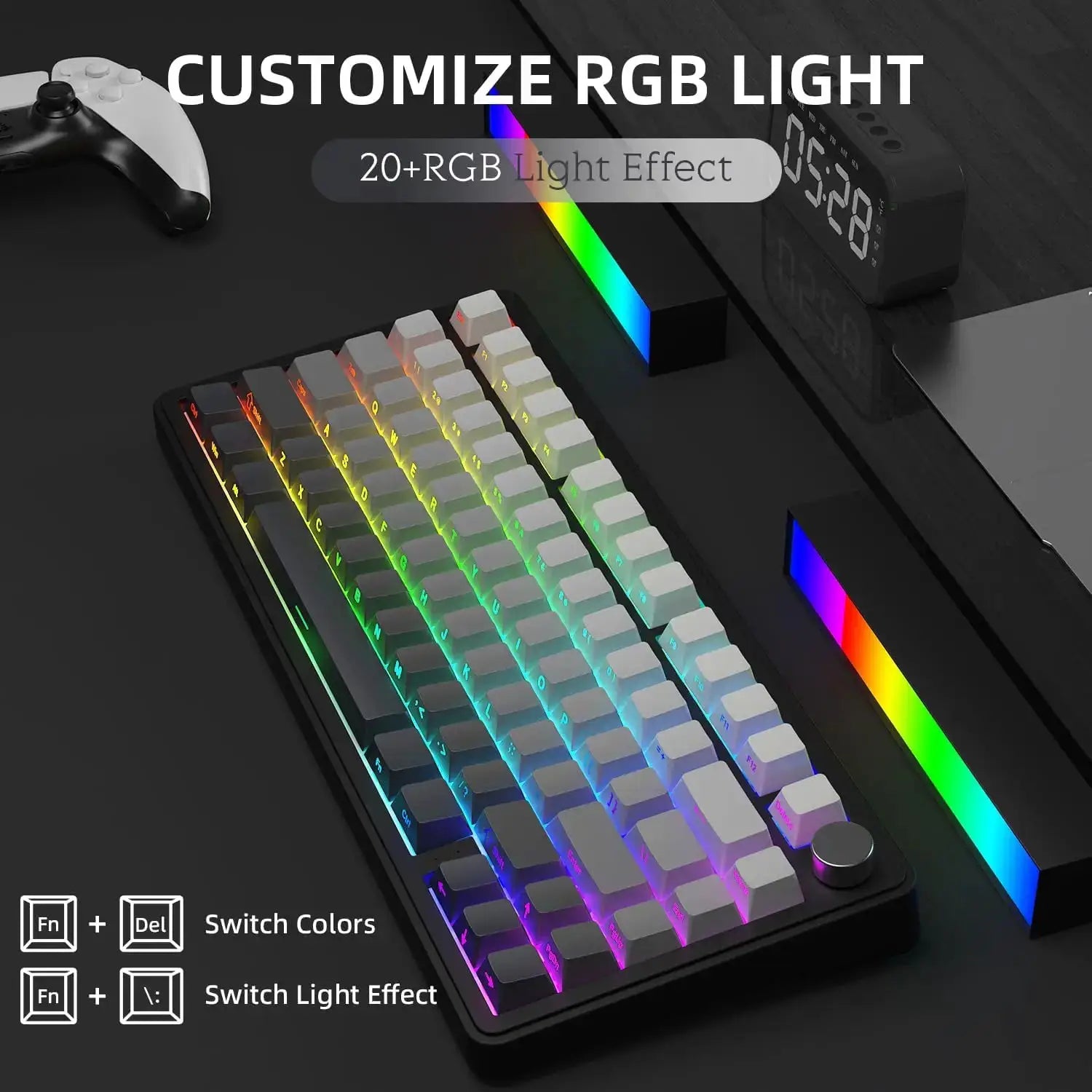 ATTACK SHARK X85 wireless mechanical gaming keyboard, Simples Market, 82-key TKL with RGB lighting and rotary knob