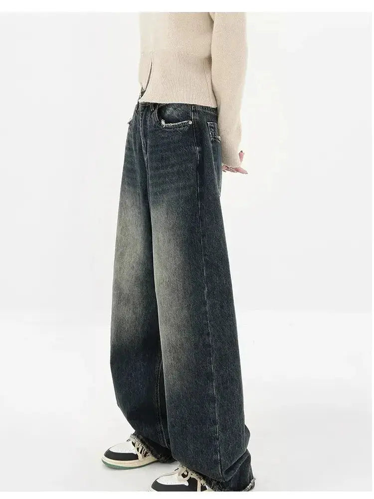 Harajuku Streetwear High Waist Jeans Loose Wide Leg Denim Trousers