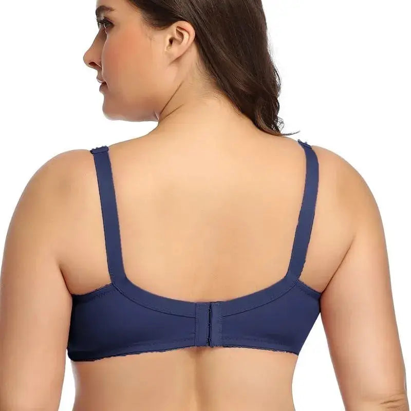 BEAUWEAR plus size underwire bra by Simples Market in navy blue, back-closure, unlined