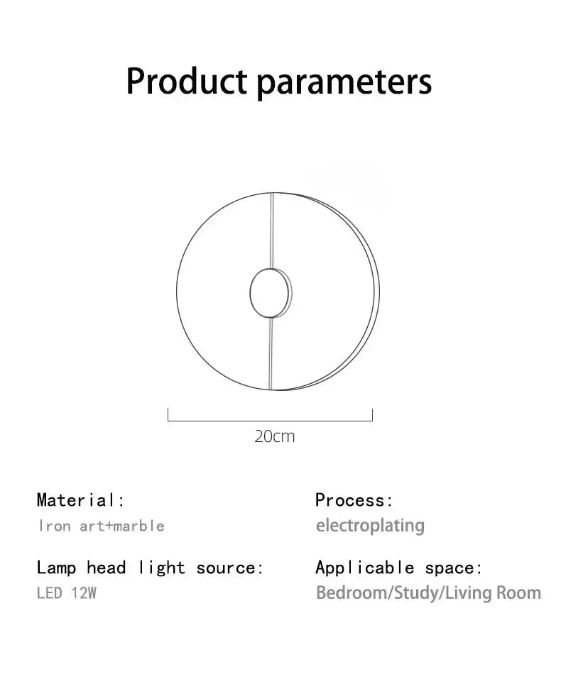 Simples Market modern marble wall light sconce with alabaster marble, 20 cm diameter, LED 12W, bedroom/study/living.
