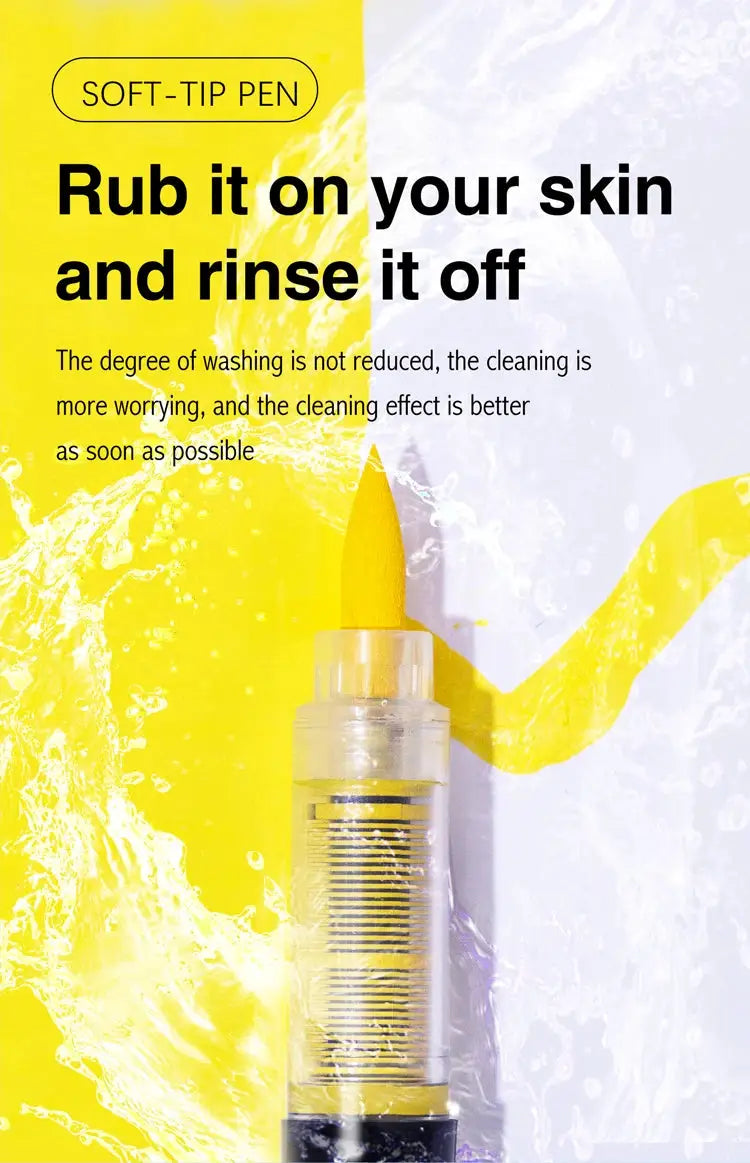 Soft-tip brush nib marker pen in yellow with transparent body