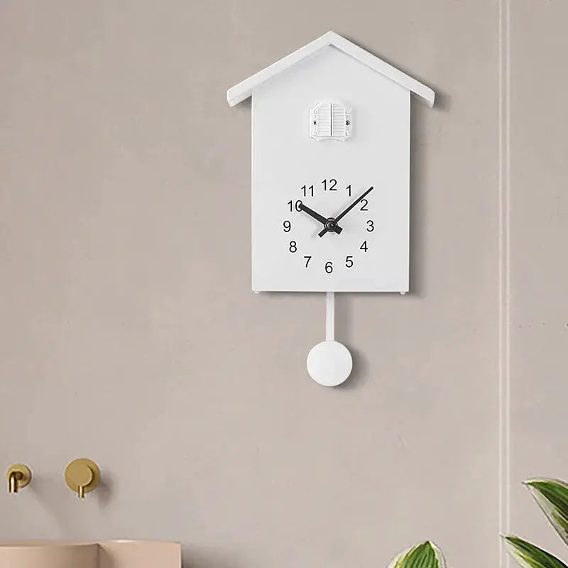 20x25cm white cuckoo quartz wall clock with pendulum, house-shaped modern home decor