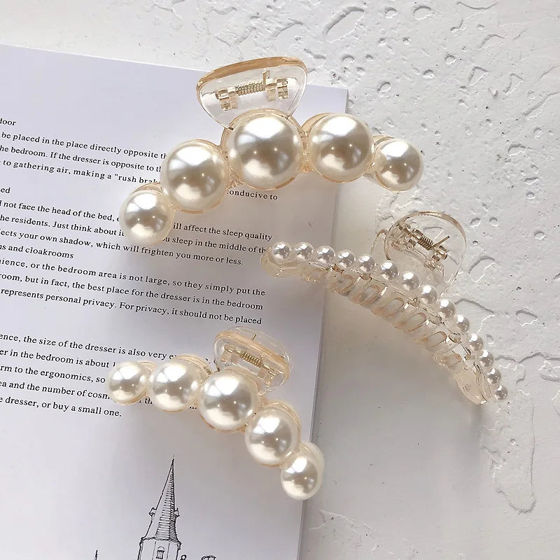 PearlGlow Simulated Pearl Hair Claws for Women Korean Acrylic Large Size Barrette Shark Clip Elegant Secure Hold All Day