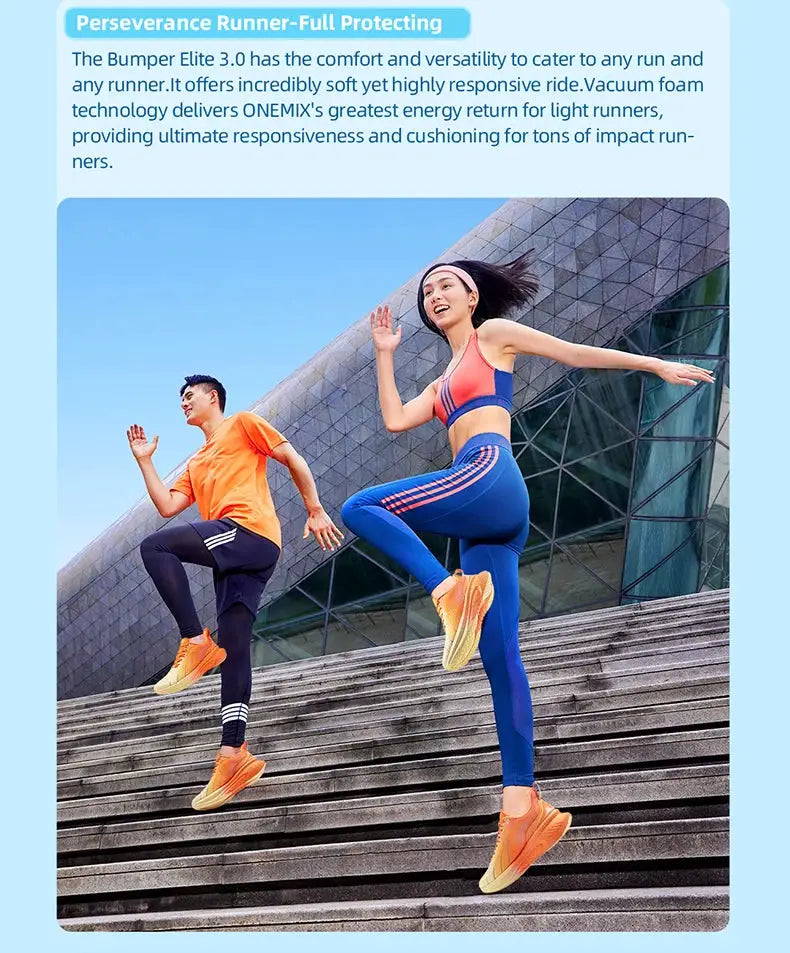 ONEMIX cushioned running shoes; orange sneakers with non-slip soles by Simples Market.