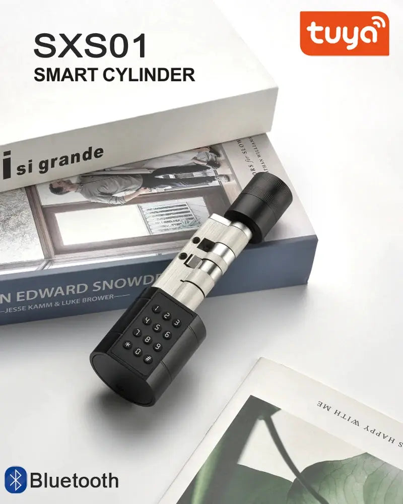 Smart fingerprint cylinder door lock with keypad; Tuya Bluetooth, metal body, SX01 by Simples Market