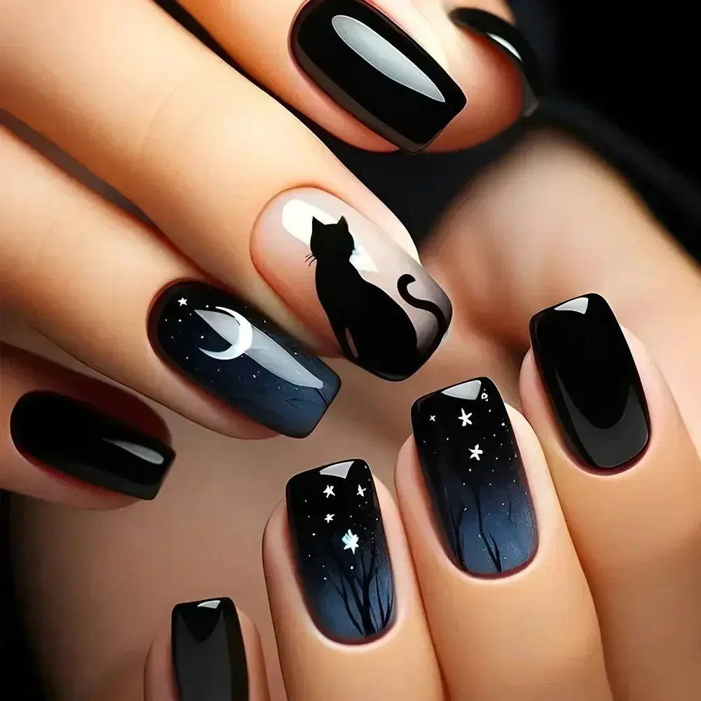 GlamNail Pro 24Pcs Short Square Coffin Press On Nails Set With Glue French Glitter Ballet Style