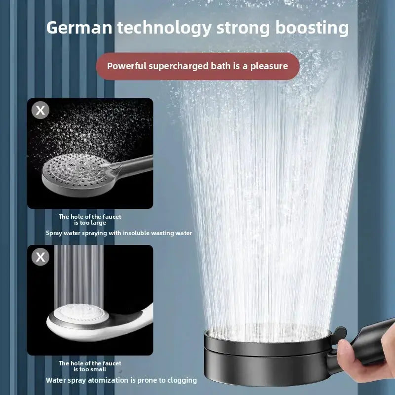 Black 5-mode adjustable shower head by Simples Market with high-pressure water saving and massage spray
